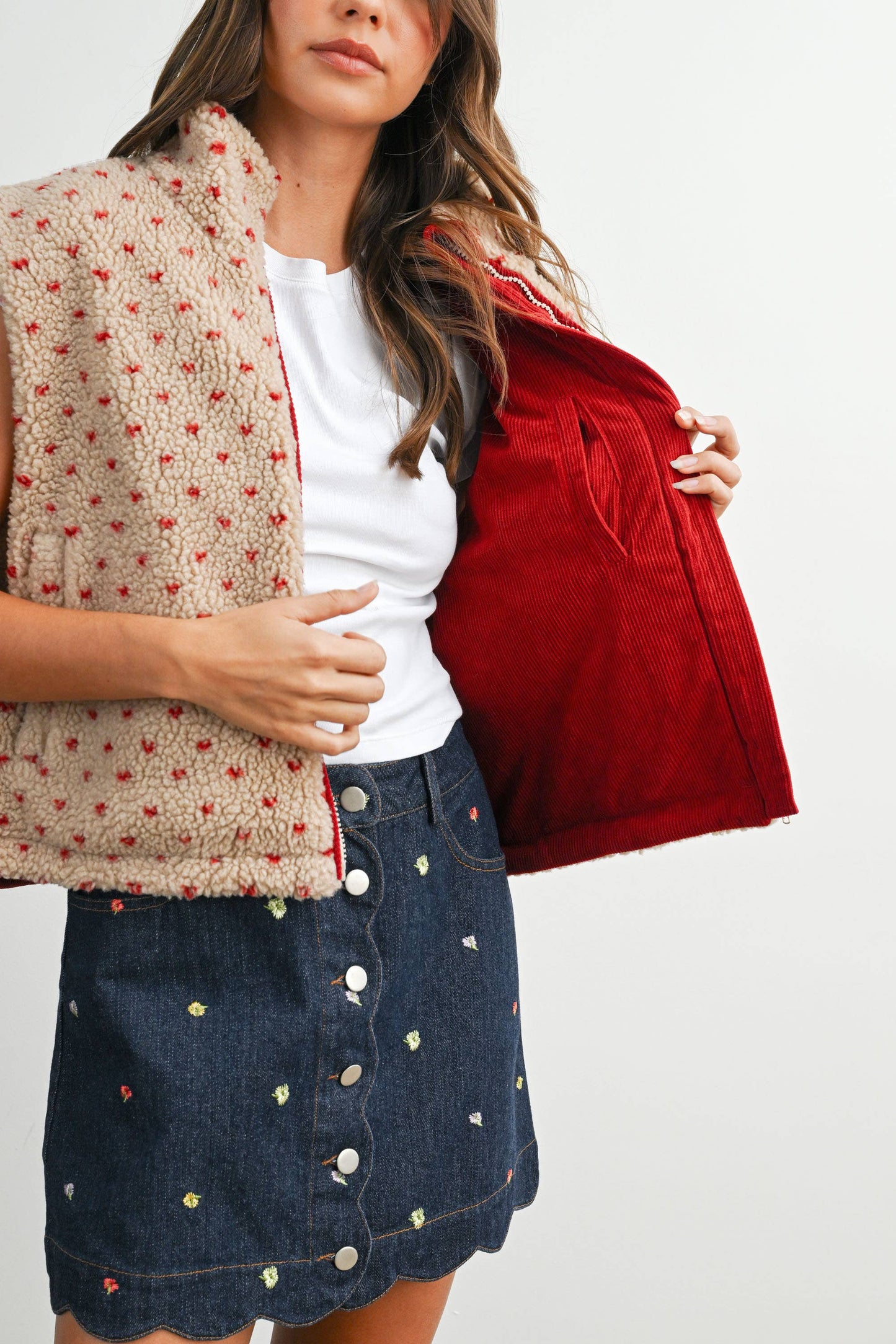 Fleece Vest • Tan & Red