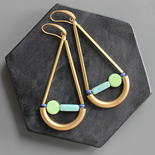 Geometric Bead Earrings Green & Turquoise