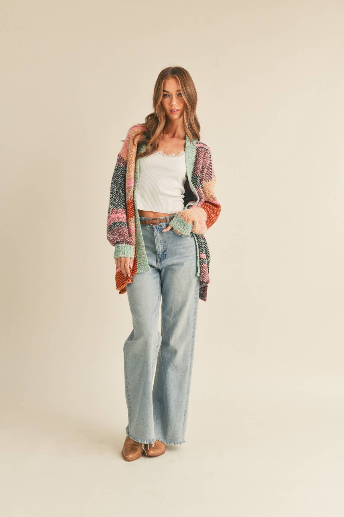 Oversized Color Block Cardigan • Burgundy Orange