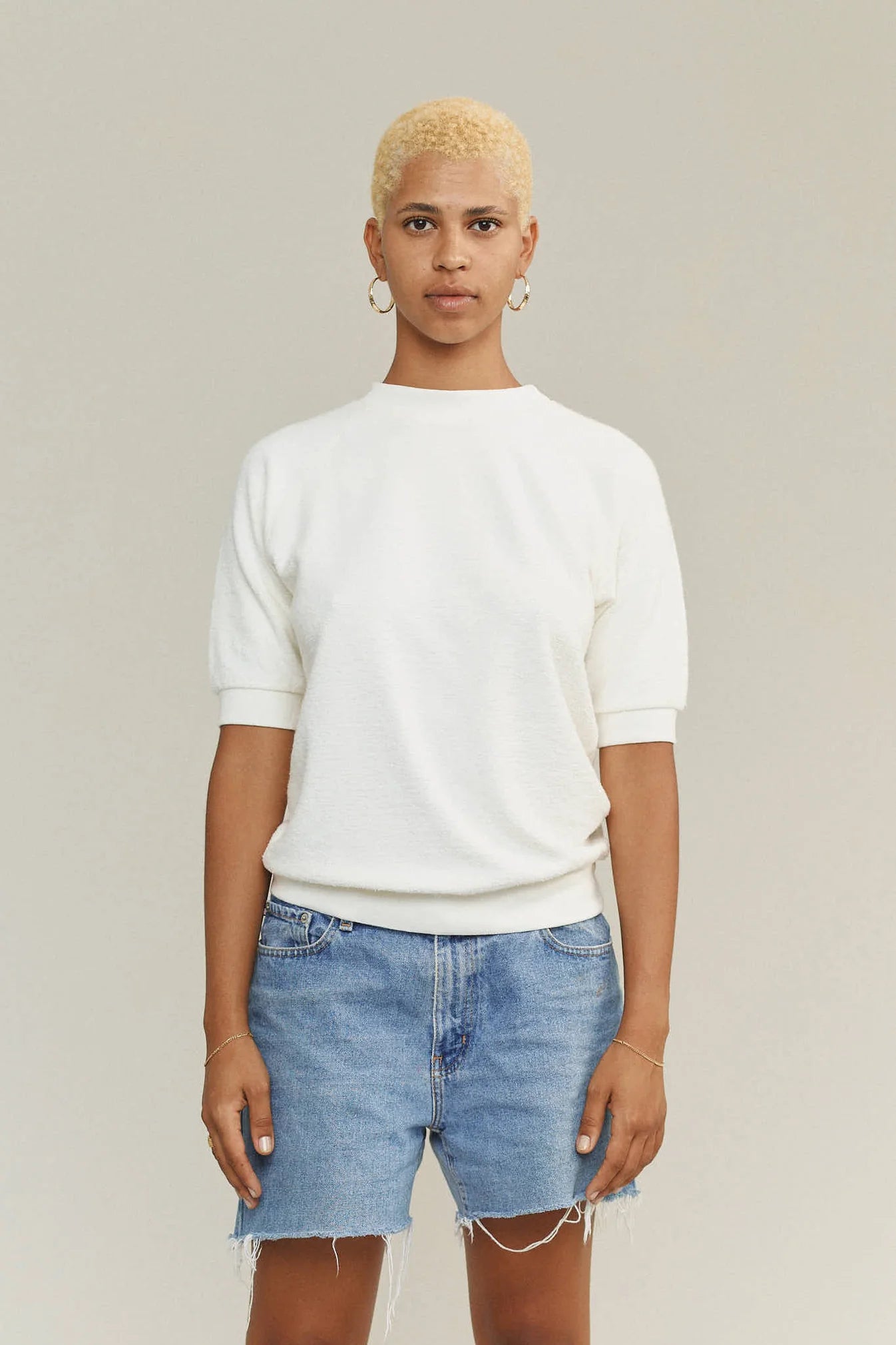 Jungmaven • Short Sleeve Raglan Sherpa Sweatshirt • Oat Milk
