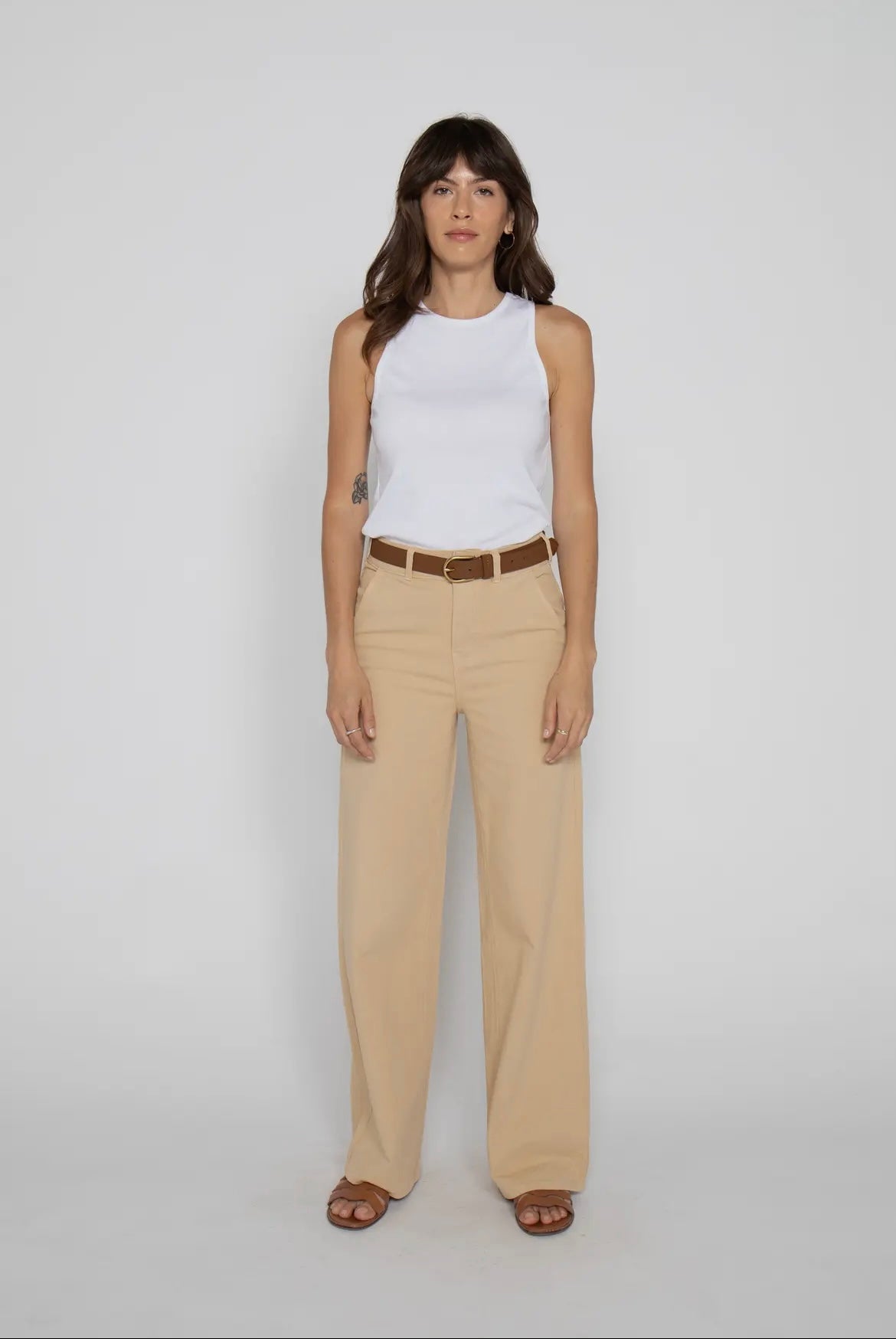 Oliver Logan • Flora Stretch High Rise Trouser • Almond Buff