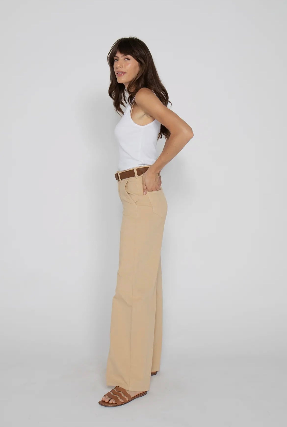 Oliver Logan • Flora Stretch High Rise Trouser • Almond Buff