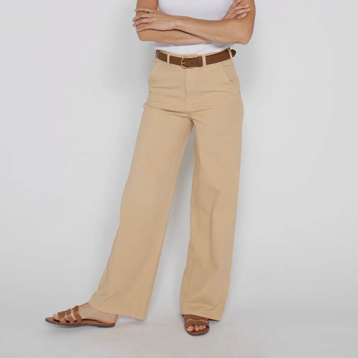 Oliver Logan • Flora Stretch High Rise Trouser • Almond Buff