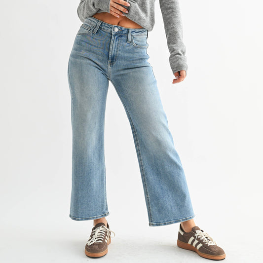 Just Black Denim High Rise Wide Leg Crop Light Wash