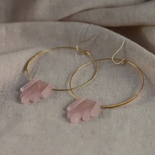 Goldie Jewelry • Love Chakra Gold Hoops • Rose Quartz