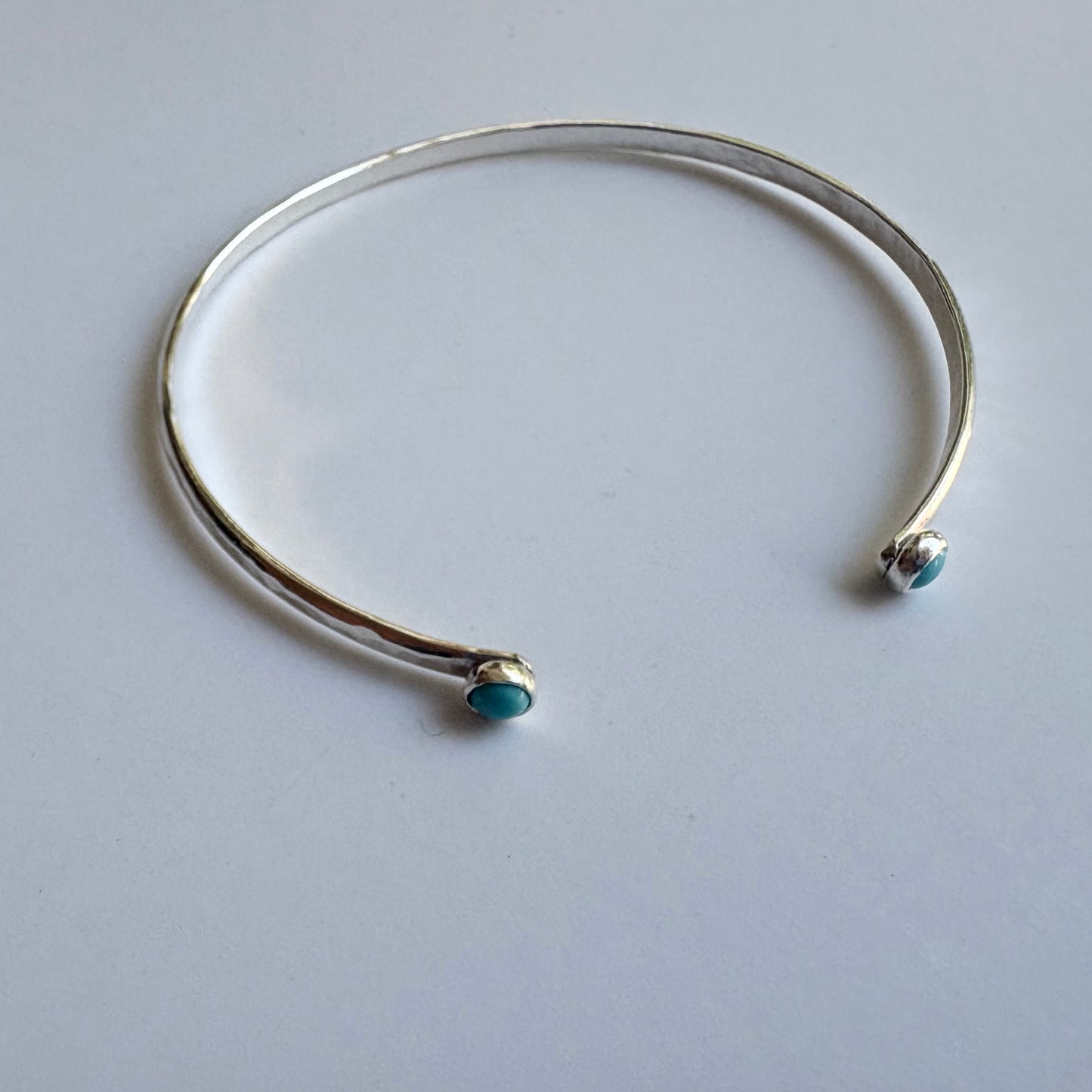 Hammered Open Cuff Bracelet • Turquoise • Sterling Silver
