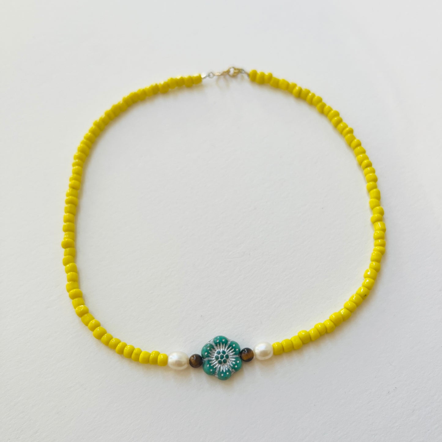 Sundrunk Studio • Beaded Flower Choker Necklace • Sunshine Yellow