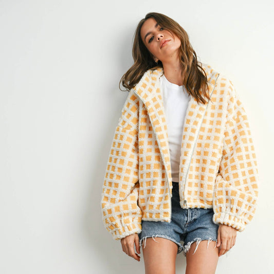 Fuzzy Sherpa Jacket • Yellow & Ivory