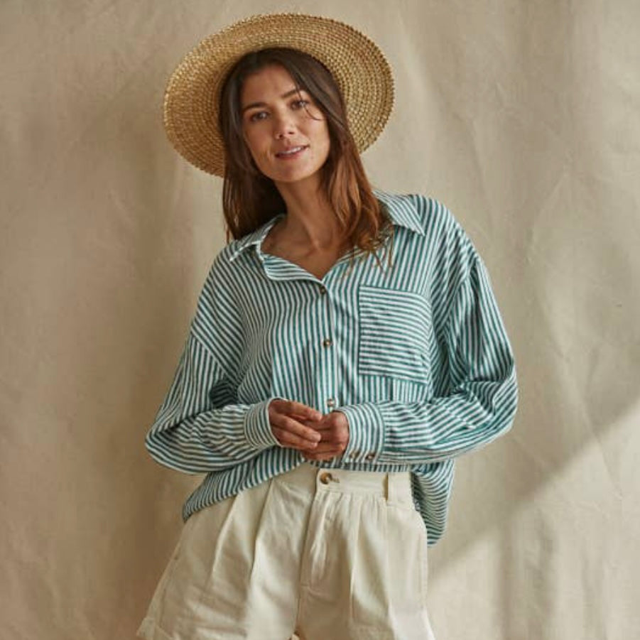 Vincent Stripe Button Down Blouse • Green & White