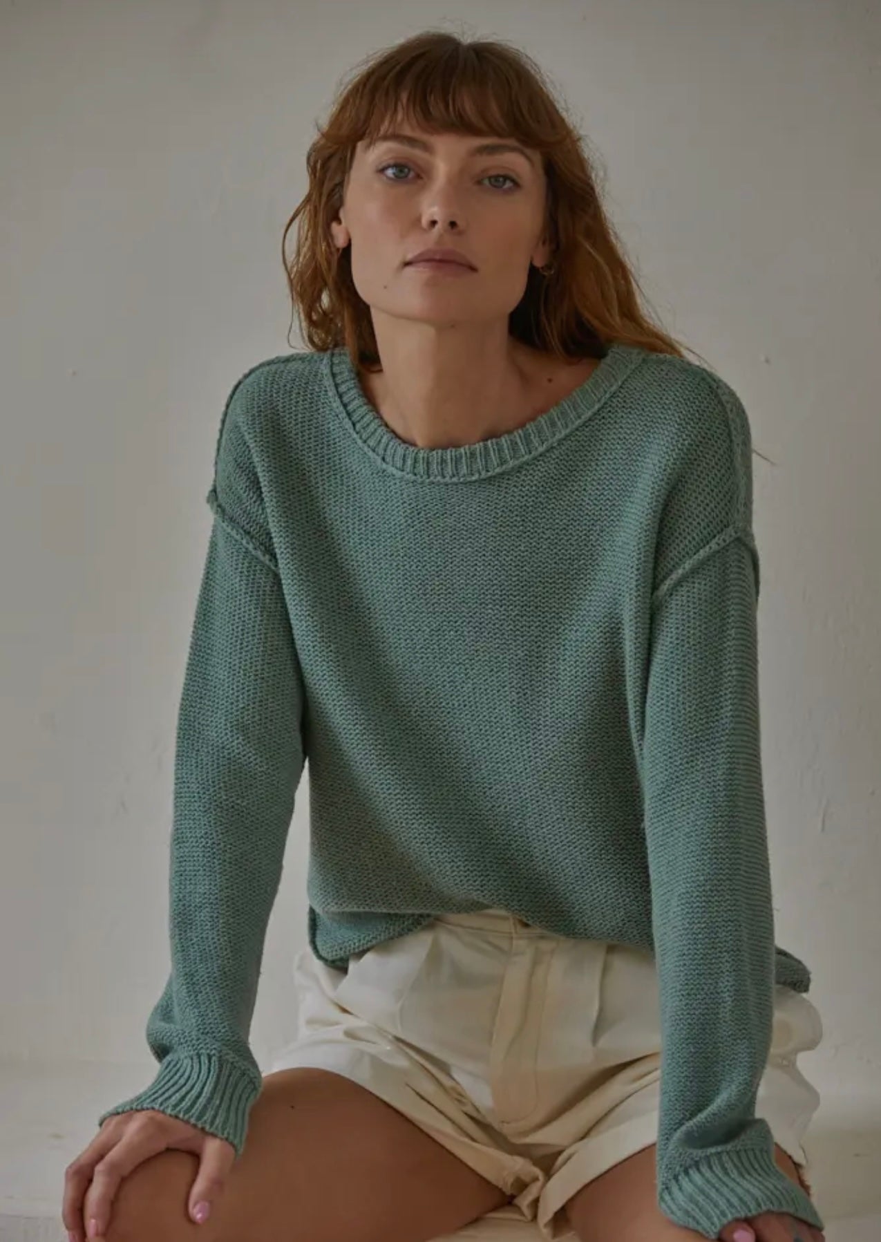 By Together • Hailee Cotton Crop Pullover Sweater • Sage Green
