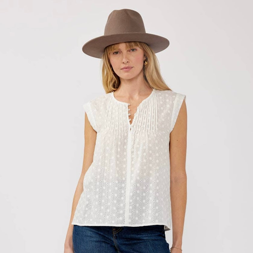 Eyelet Pintuck Sleeveless Top • White