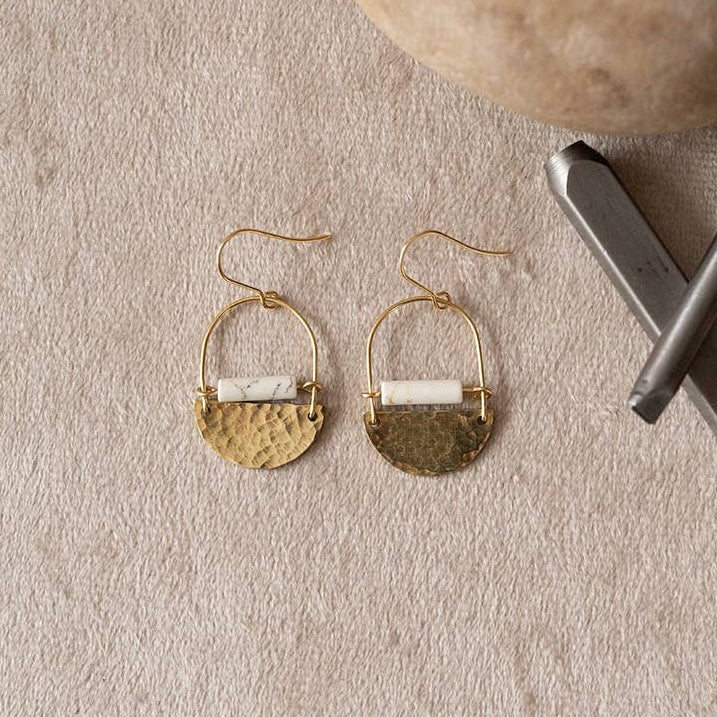 Mini Drop Earrings • Brass & White Turquoise