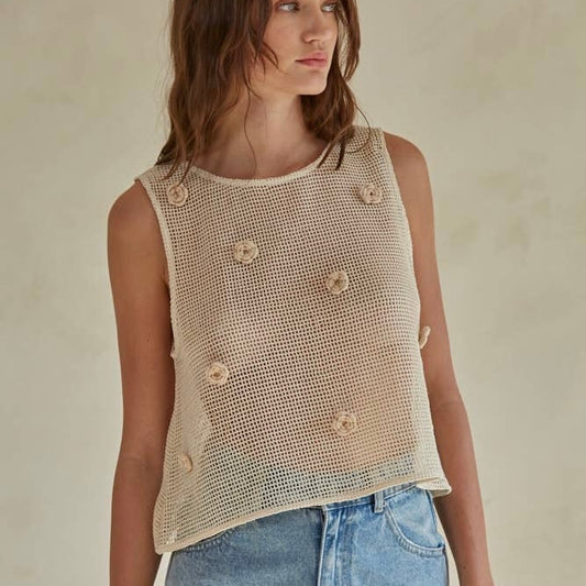 Cotton Embroidered Tank Top Natural
