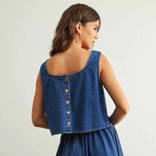 Denim Button Back Tank • Classic Wash