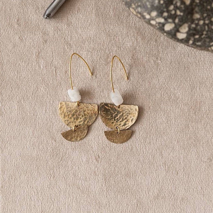 Nomad Gemstone Earrings • Brass & Moonstone