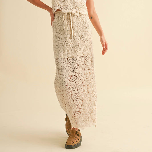 Floral Crochet Knit Skirt • Natural