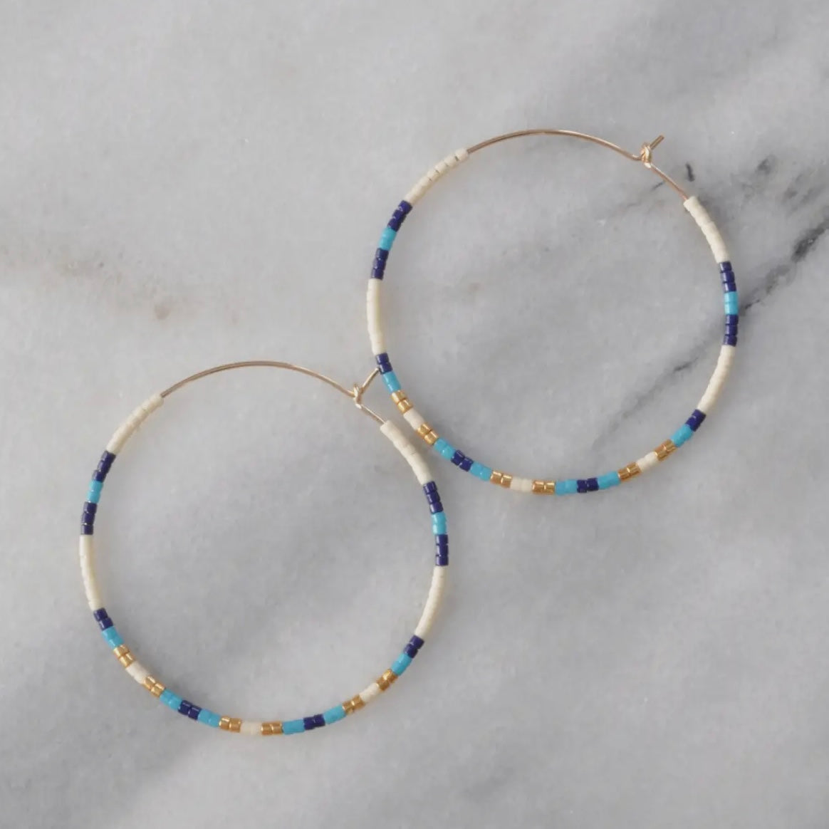 Libby & Smee • Beaded Hoop Earrings • 14K Gold Fill • Seamless • Porcelain Blue