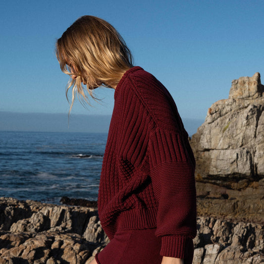 The Knotty Ones • Delčia Cotton Sweater • 
 Hellebore Burgundy