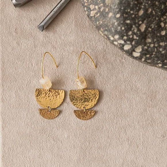 Nomad Gemstone Earrings • Brass & Citrine