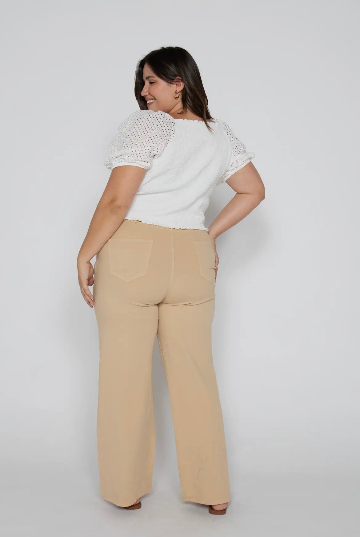 Oliver Logan • Flora Stretch High Rise Trouser • Almond Buff