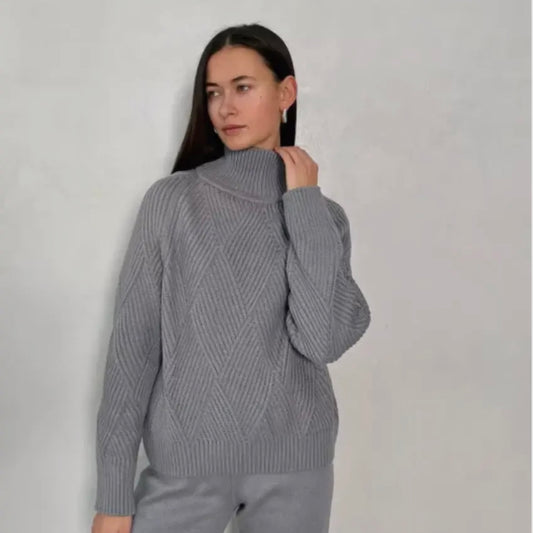 Nenya • High Neck Geometric Knit Sweater • Gray