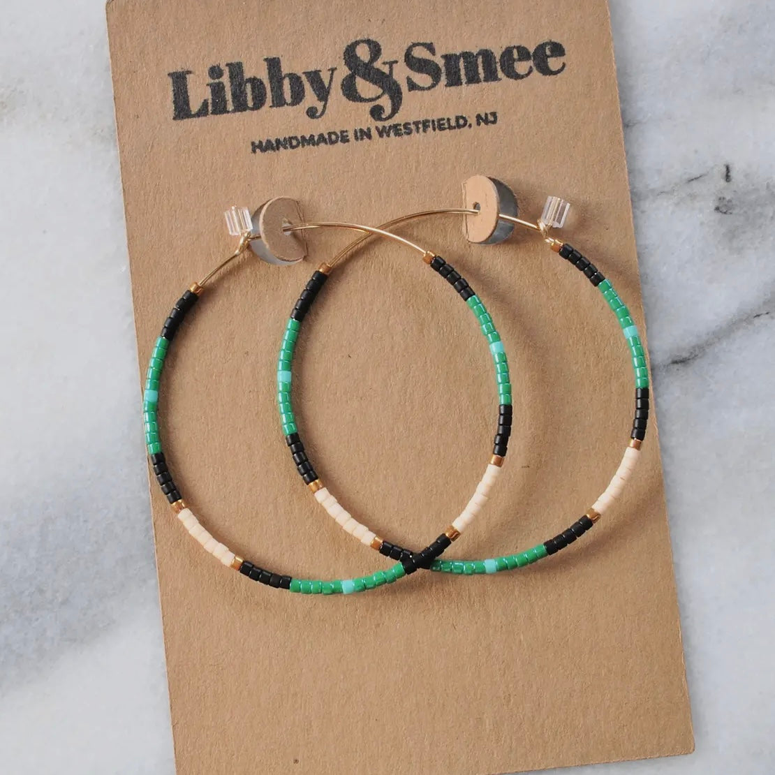 Libby & Smee • Beaded Hoop Earrings • 14K Gold Fill • Seamless • Flora Emerald Green