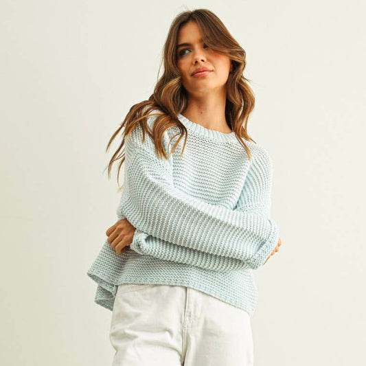 Boxy Crop Cotton Blend Sweater • Iceberg Blue
