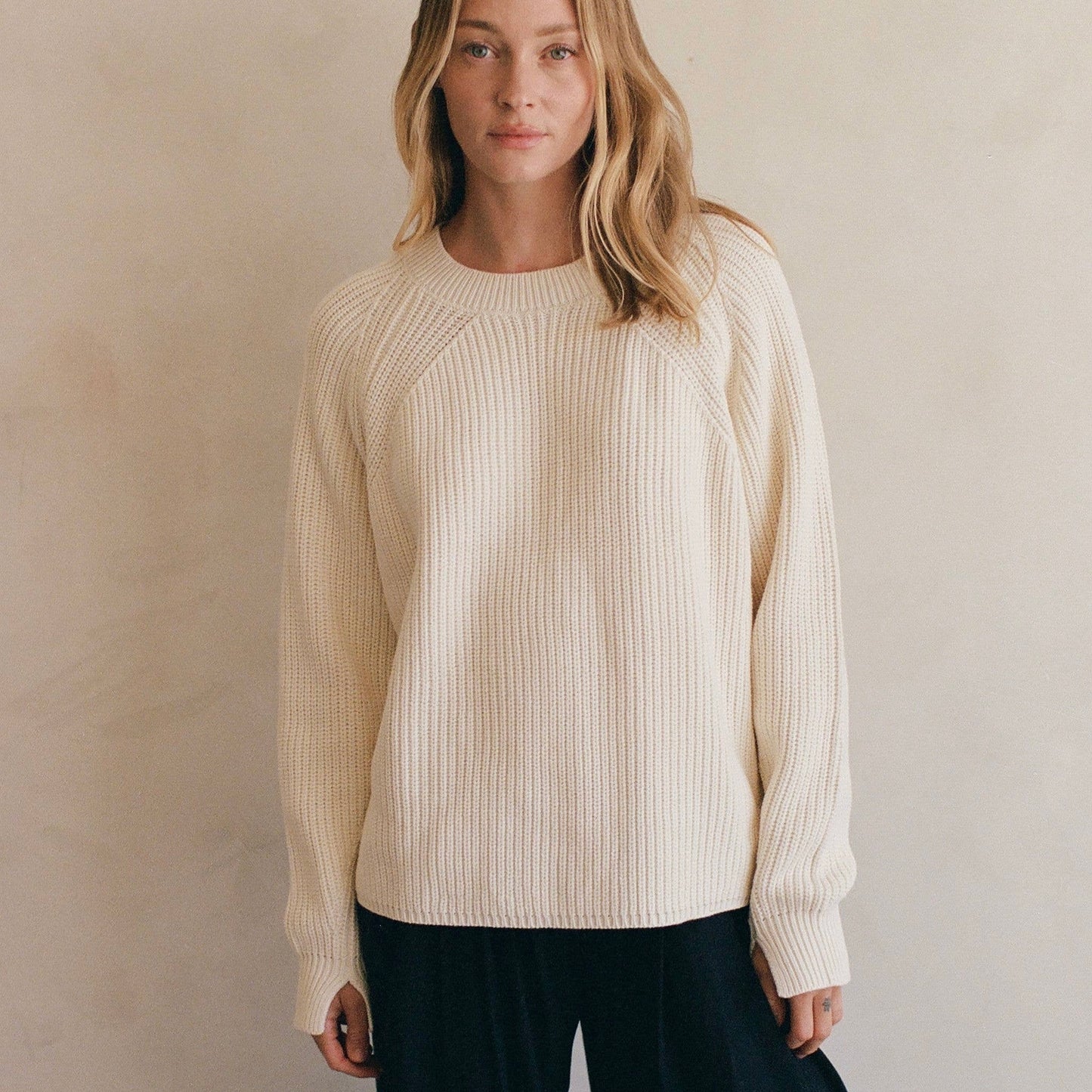 Knit Cotton Acrylic Sweater Top • Cream