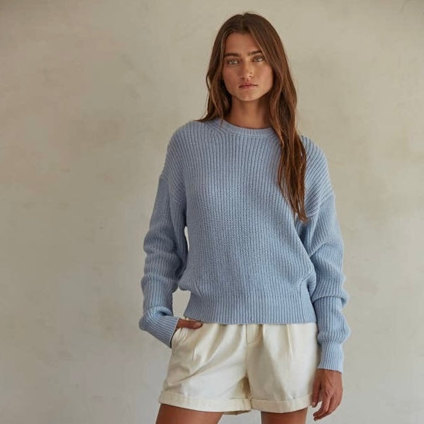 Ribbed Cotton Sweater • Light Blue