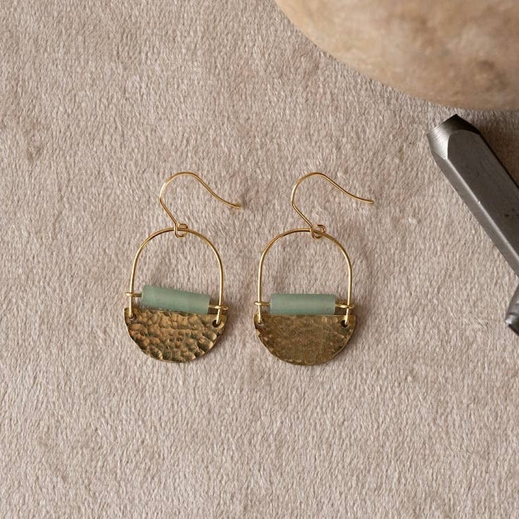 Mini Drop Earrings • Brass & Green Aventurine