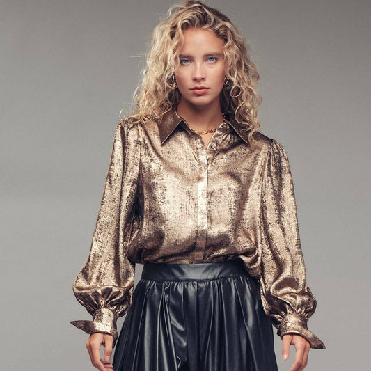 Button Down Blouse • Metallic Gold