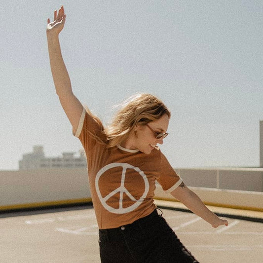 Peace Ringer Tee • Earthy Brown