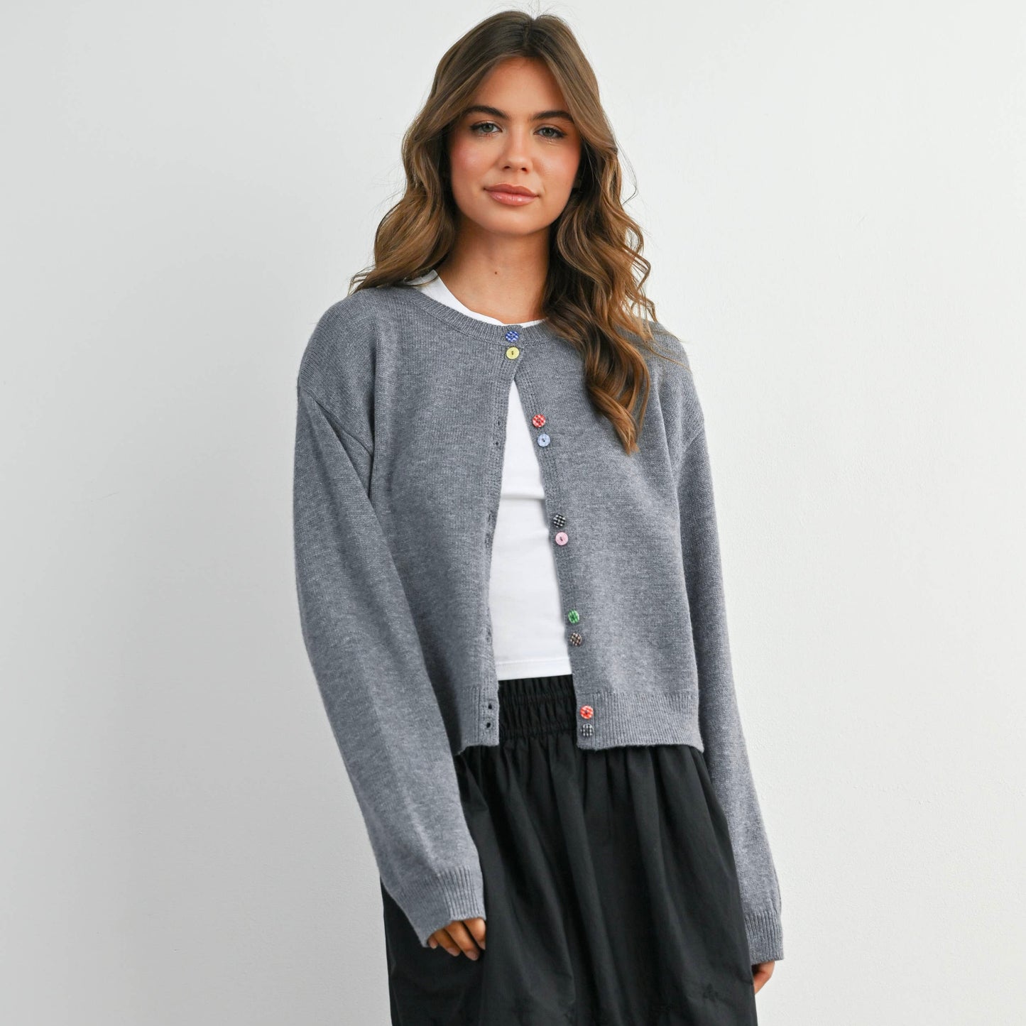 Mix Match Button Cardigan • Grey