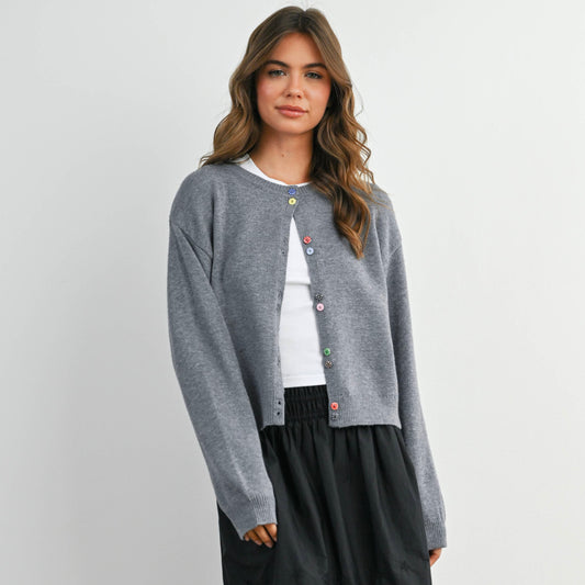 Mix Match Button Cardigan • Grey