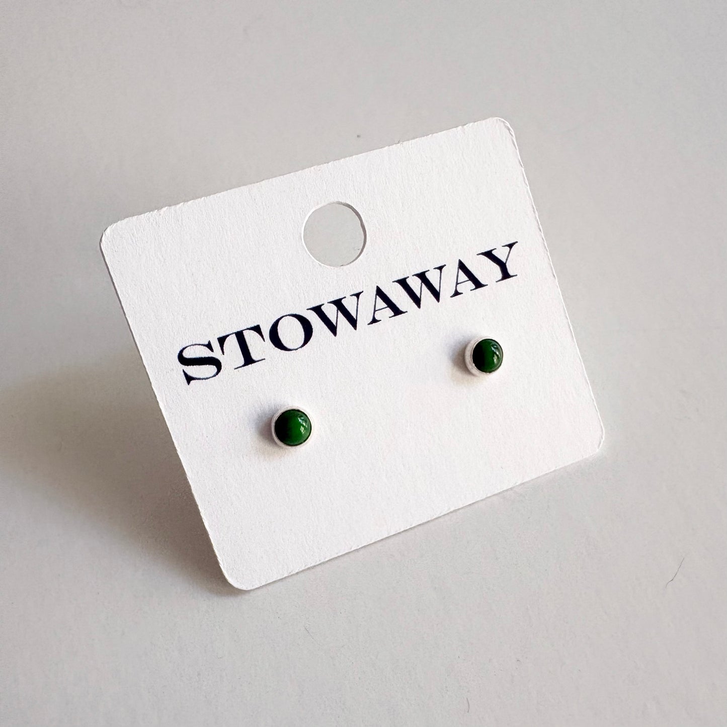 Small Gemstone Stud Earrings • Sterling Silver • Malachite