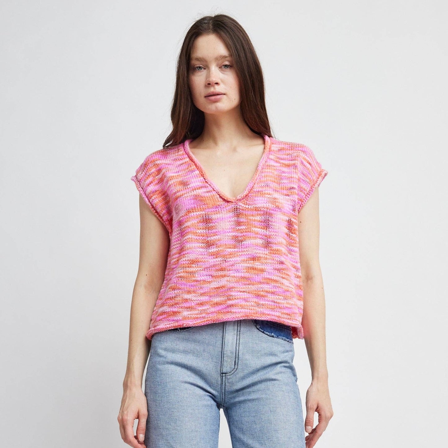 Self Contrast • Dorian V-Neck Sweater • Tropical Pink