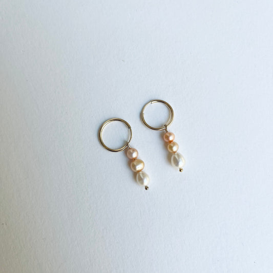 Sundrunk Studio • Pink Pearl Hoop Earrings • 14K Gold Fill