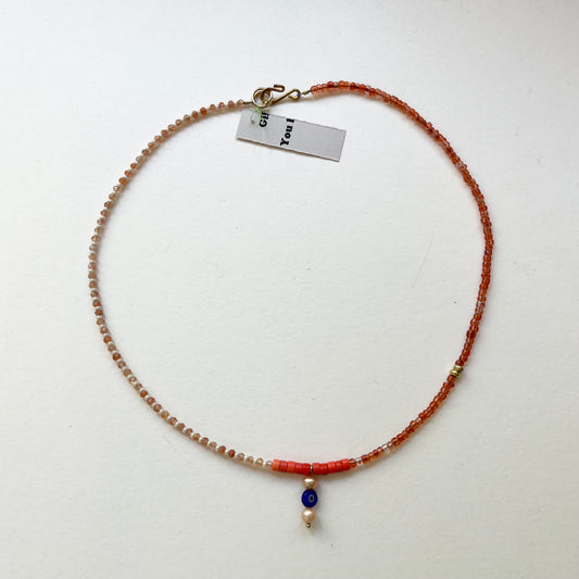 Sundrunk Studio • One-of-a-Kind Beaded Evil Eye Necklace • Coral