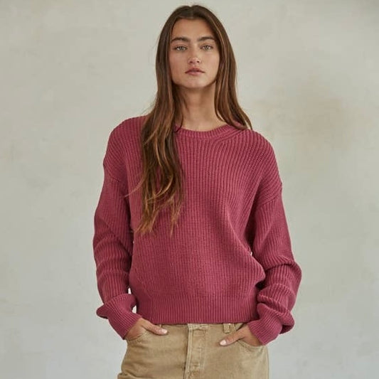 Cotton Pullover Sweater • Cranberry