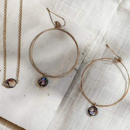 Desert Moon Design • Mini Ocean Abalone Hoop Earrings • 14K Gold Fill