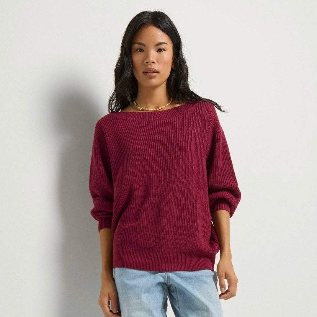 Coastal One Shoulder Sweater • Cabernet Red