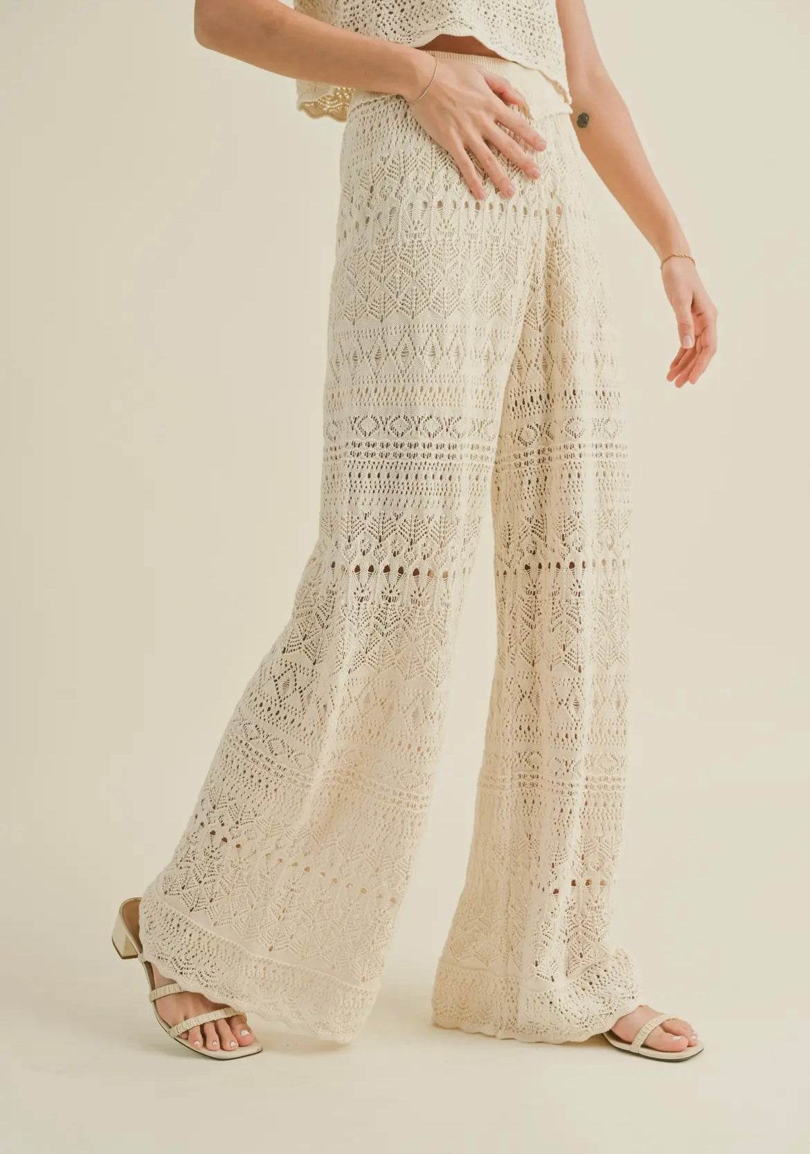 Crochet Wide Leg Pants • Cream