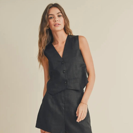 Linen Vest • Black