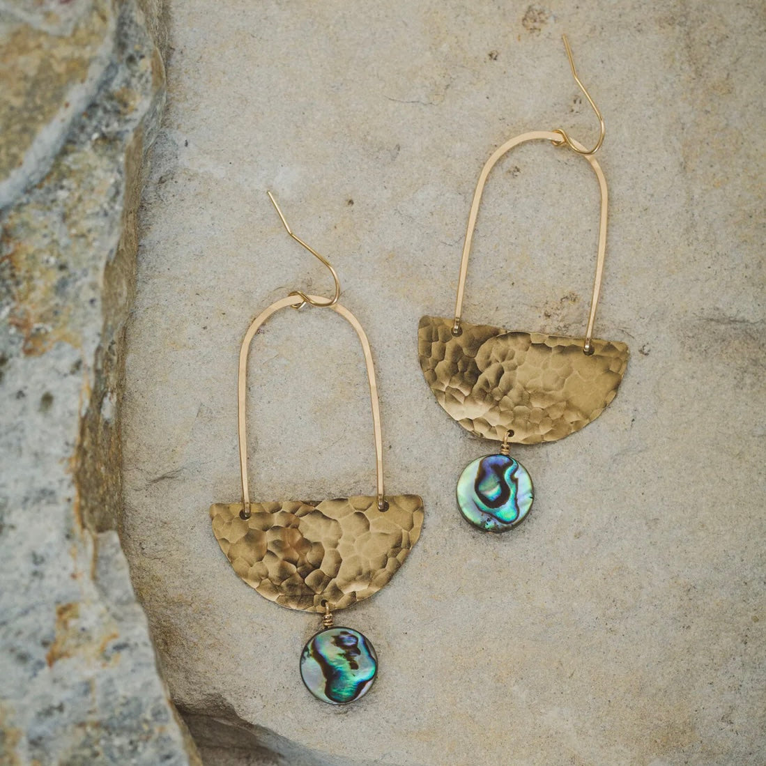 Desert Moon Design • Ceres Abalone Dangle Earrings • Brass