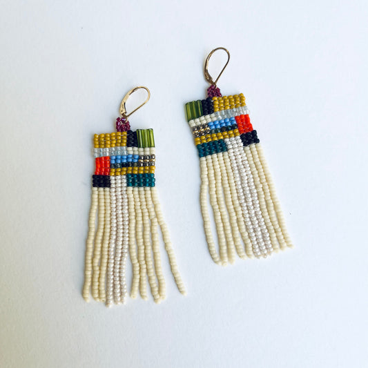 Sundrunk Studio • Beaded Earrings • Cream Patchwork