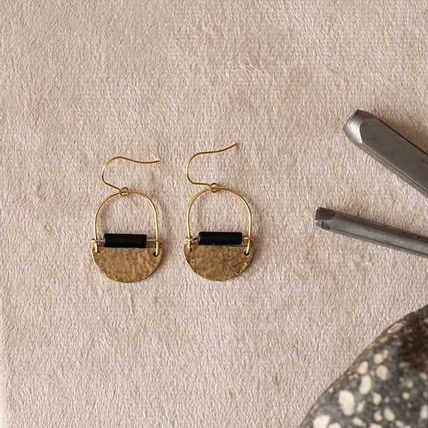 Mini Drop Earrings • Brass & Black Tourmaline