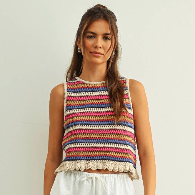 Sleeveless Striped Knit Top • Colorful