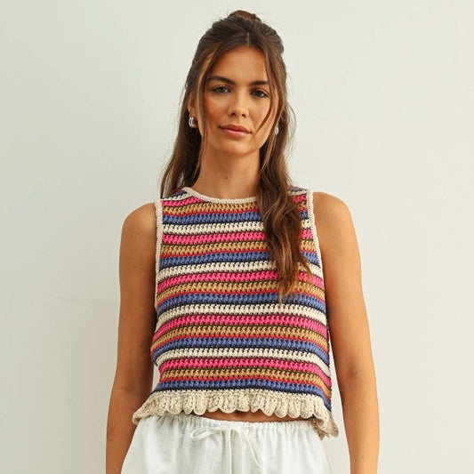 Sleeveless Striped Knit Top • Colorful