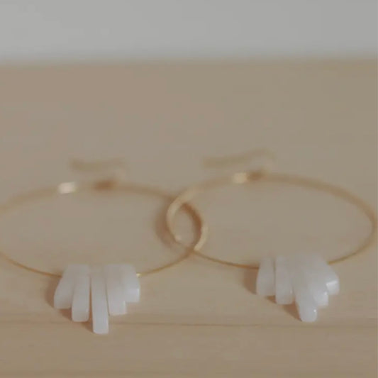 Goldie Jewelry • Angel Wing Gold Hoops • Snow Jade