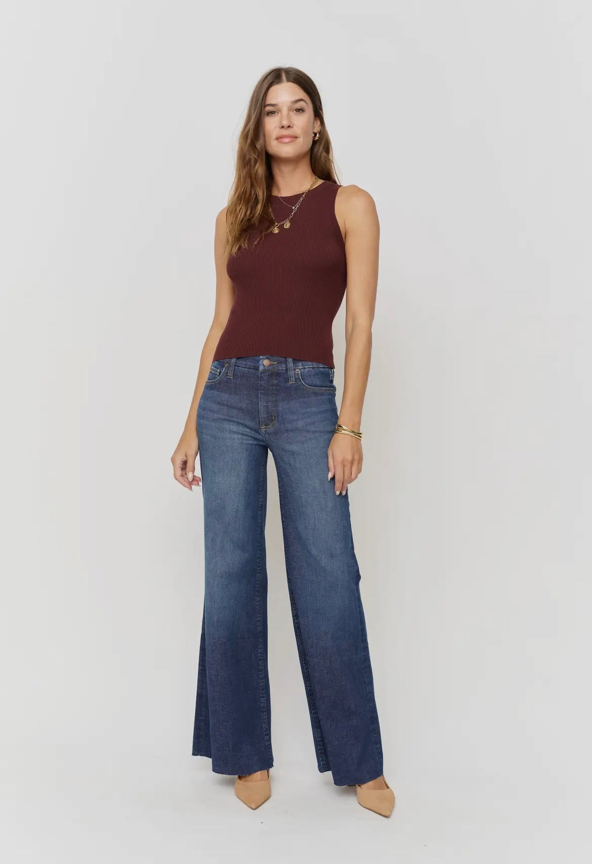 Oliver Logan • Crawford Stretch Mid Rise Wide Leg • Dark Worn